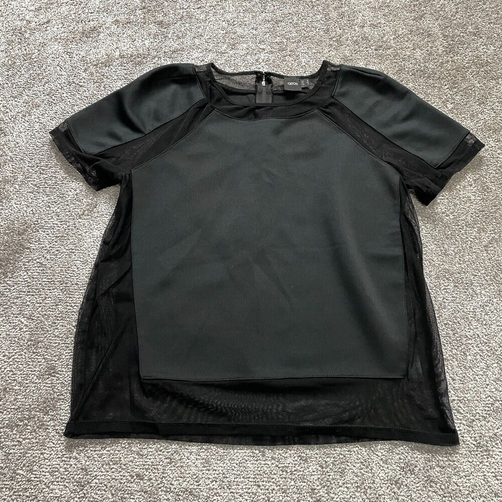 Asos Design T Shirt Womens 8 Black Sheer Mesh Lightweigt Short Sleeve Ladies Top